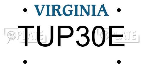 TUP30E Virginia License Plate