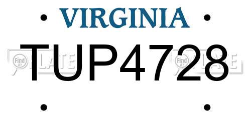 TUP4728 Virginia License Plate