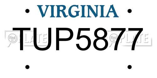 TUP5877 Virginia License Plate