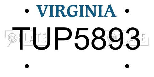 TUP5893 Virginia License Plate