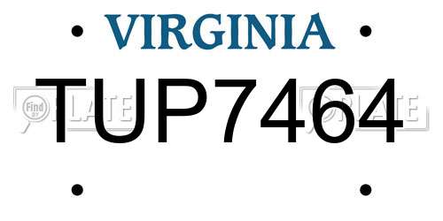 TUP7464 Virginia License Plate