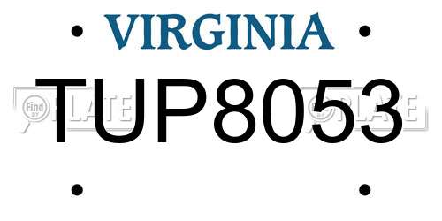 TUP8053 Virginia License Plate