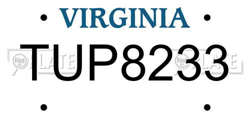 TUP8233 Virginia License Plate