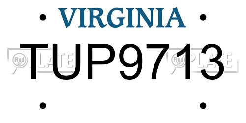 TUP9713 Virginia License Plate