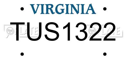 TUS1322 Virginia License Plate
