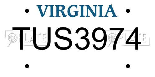 TUS3974 Virginia License Plate