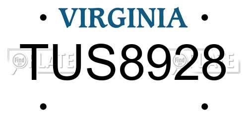 TUS8928 Virginia License Plate