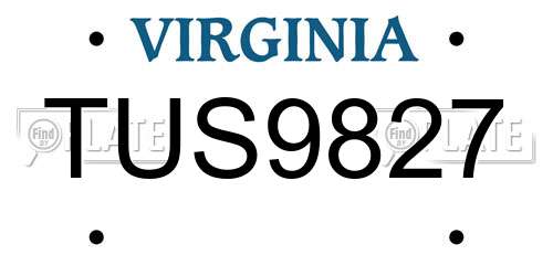 TUS9827 Virginia License Plate