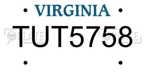 TUT5758 Virginia License Plate