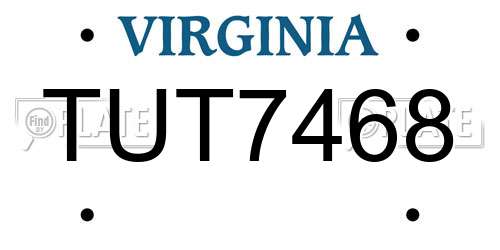 TUT7468 Virginia License Plate