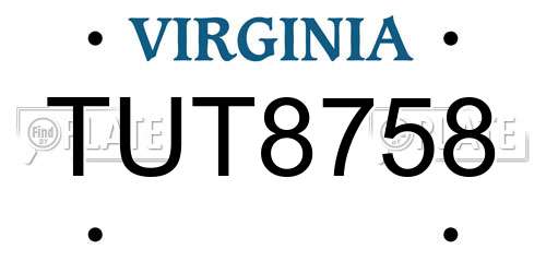 TUT8758 Virginia License Plate