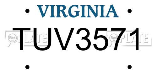 TUV3571 Virginia License Plate