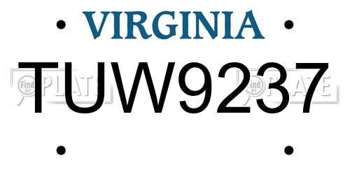 TUW9237 Virginia License Plate
