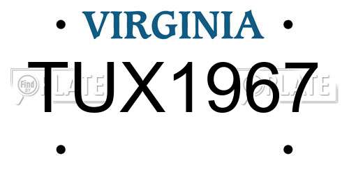 TUX1967 Virginia License Plate