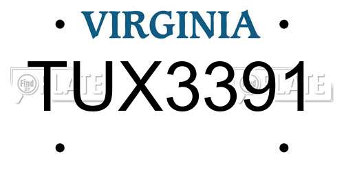 TUX3391 Virginia License Plate