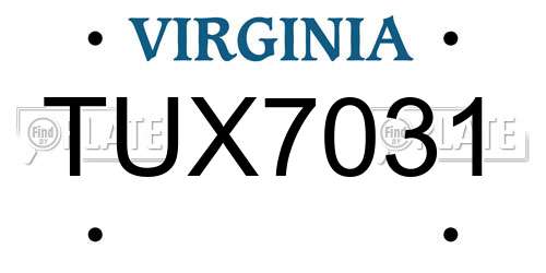 TUX7031 Virginia License Plate