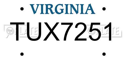 TUX7251 Virginia License Plate