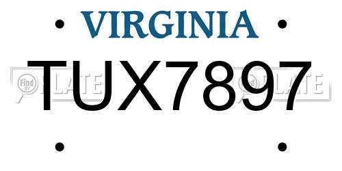 TUX7897 Virginia License Plate