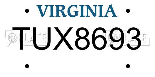 TUX8693 Virginia License Plate