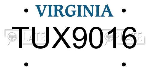 TUX9016 Virginia License Plate
