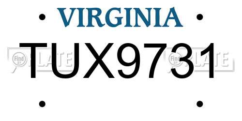 TUX9731 Virginia License Plate