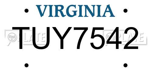 TUY7542 Virginia License Plate