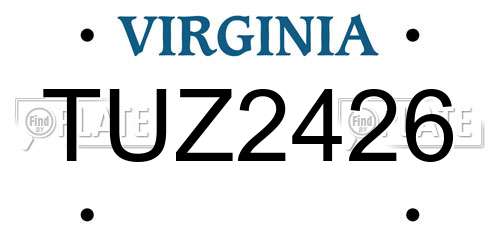 TUZ2426 Virginia License Plate