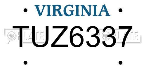 TUZ6337 Virginia License Plate