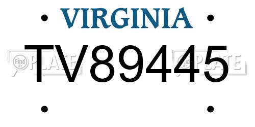 TV89445 Virginia License Plate