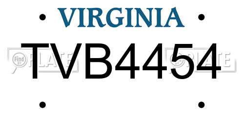 TVB4454 Virginia License Plate