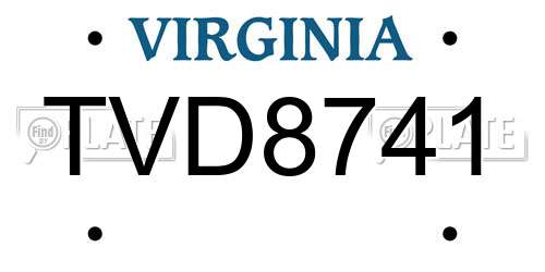 TVD8741 Virginia License Plate
