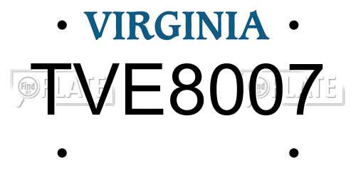 TVE8007 Virginia License Plate