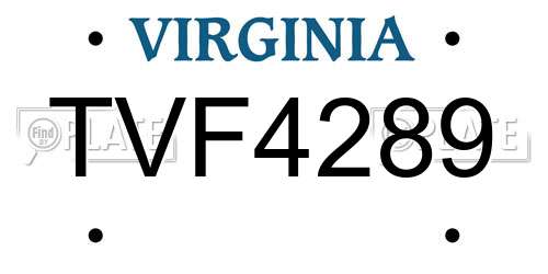 TVF4289 Virginia License Plate