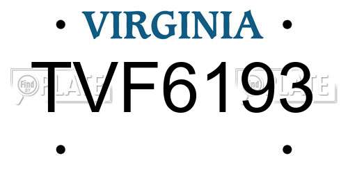 TVF6193 Virginia License Plate