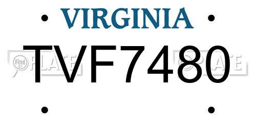 TVF7480 Virginia License Plate
