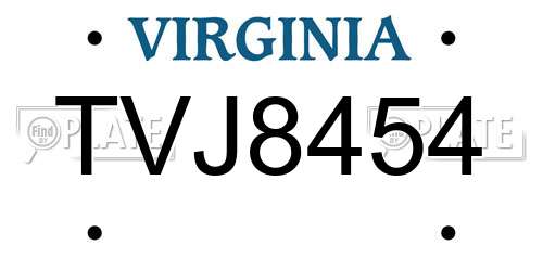 TVJ8454 Virginia License Plate