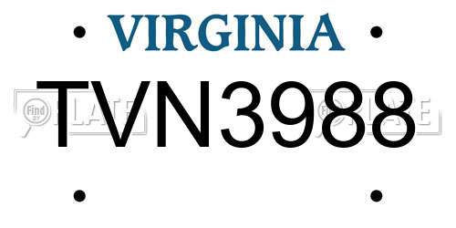 TVN3988 Virginia License Plate