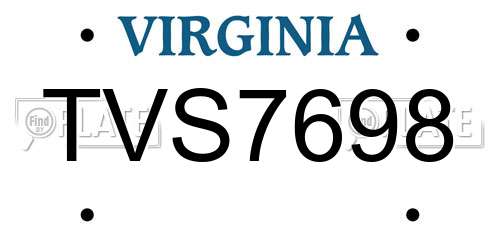 TVS7698 Virginia License Plate