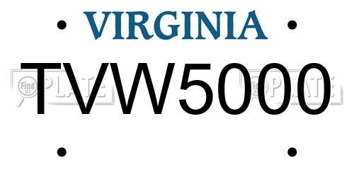 TVW5000 Virginia License Plate