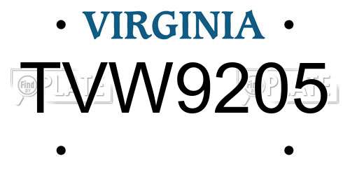 TVW9205 Virginia License Plate
