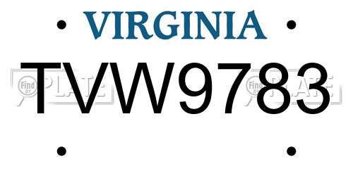 TVW9783 Virginia License Plate