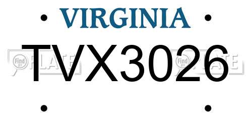 TVX3026 Virginia License Plate
