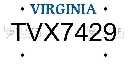 TVX7429 Virginia License Plate