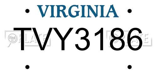 TVY3186 Virginia License Plate