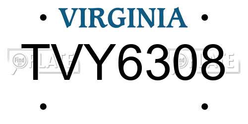TVY6308 Virginia License Plate
