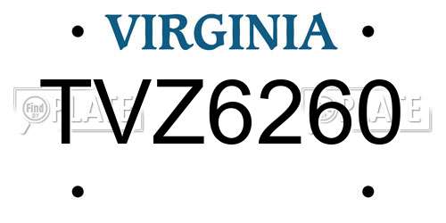 TVZ6260 Virginia License Plate