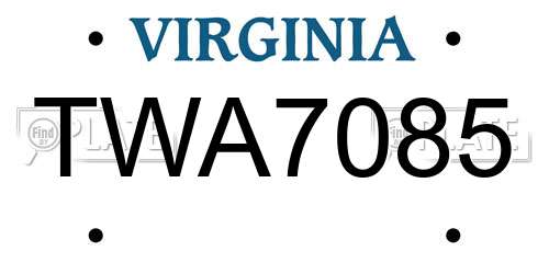 TWA7085 Virginia License Plate