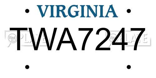 TWA7247 Virginia License Plate