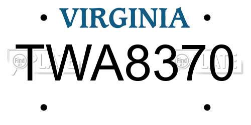 TWA8370 Virginia License Plate