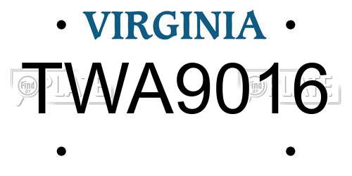 TWA9016 Virginia License Plate